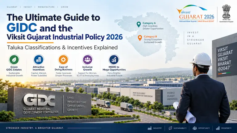 The Ultimate Guide to GIDC and the Viksit Gujarat Industrial Policy 2026: Taluka Classifications & Incentives Explained